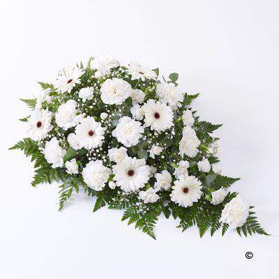 <h2>Extra Large Classic Teardrop Spray in White | Funeral Flowers</h2>
<ul>
<li>Approximate Size W 50cm H 85cm</li>
<li>Hand created extra-large white spray in fresh flowers</li>
<li>To give you the best we may occasionally need to make substitutes</li>
<li>Funeral Flowers will be delivered at least 2 hours before the funeral</li>
<li>For delivery area coverage see below</li>
</ul>
<br>
<h2>Liverpool Flower Delivery</h2>
<p>We have a wide selection of Funeral Sprays offered for Liverpool Flower Delivery. Funeral Sprays can be provided for you in Liverpool, Merseyside and we can organize Funeral flower deliveries for you nationwide. Funeral Flowers can be delivered to the Funeral directors or a house address. They can not be delivered to the crematorium or the church.</p>
<br>
<h2>Flower Delivery Coverage</h2>
<p>Our shop delivers funeral flowers to the following Liverpool postcodes L1 L2 L3 L4 L5 L6 L7 L8 L11 L12 L13 L14 L15 L16 L17 L18 L19 L24 L25 L26 L27 L36 L70 If your order is for an area outside of these we can organise delivery for you through our network of florists. We will ask them to make as close as possible to the image but because of the difference in stock and sundry items it may not be exact.</p>
<br>
<h2>Liverpool Funeral Flowers | Sprays</h2>
<p>This extra-large traditional teardrop-shaped spray has been loving handcrafted by our expert florists. Fresh carnations, spray carnations, germini and gypsophilia, all in pristine white, are beautifully arranged together with dark green leather leaf and fragrant eucalyptus to finish this graceful tribute.</p>
<br>
<p>Funeral sprays are created in a teardrop shape and are sometimes called teardrop sprays. The flowers are arranged in floral foam, which means the flowers have a water source.</p>
<br>
<p>They are an appropriate arrangement expressing sympathy if you are family, friend or colleague of the deceased.</p>
<br>
<p>We recommend these rather than a funeral sheaf as the flowers are still drinking, so protected against wilting, especially when the funeral is held in the heat.</p>
<br>
<p>Contains 15 white carnations, 11 white germini, 4 white gypsophila, 9 white spray carnations and mixed foliage.</p>
<br>
<h2>Best Florist in Liverpool</h2>
<p>Trust Award-winning Liverpool Florist, Booker Flowers and Gifts, to deliver funeral flowers fitting for the occasion delivered in Liverpool, Merseyside and beyond. Our funeral flowers are handcrafted by our team of professional fully qualified who not only lovingly hand make our designs but hand-deliver them, ensuring all our customers are delighted with their flowers. Booker Flowers and Gifts your local Liverpool Flower shop.</p>
<br>
<p><em>Janice Crane - 5 Star Review on Google - Funeral Florist Liverpool</em></p>
<br>
<p><em>I recently had to order a floral tribute for my sister in laws funeral and the Booker Flowers team created a beautifully stunning arrangement. Thank you all so much, Janice Crane.</em></p>